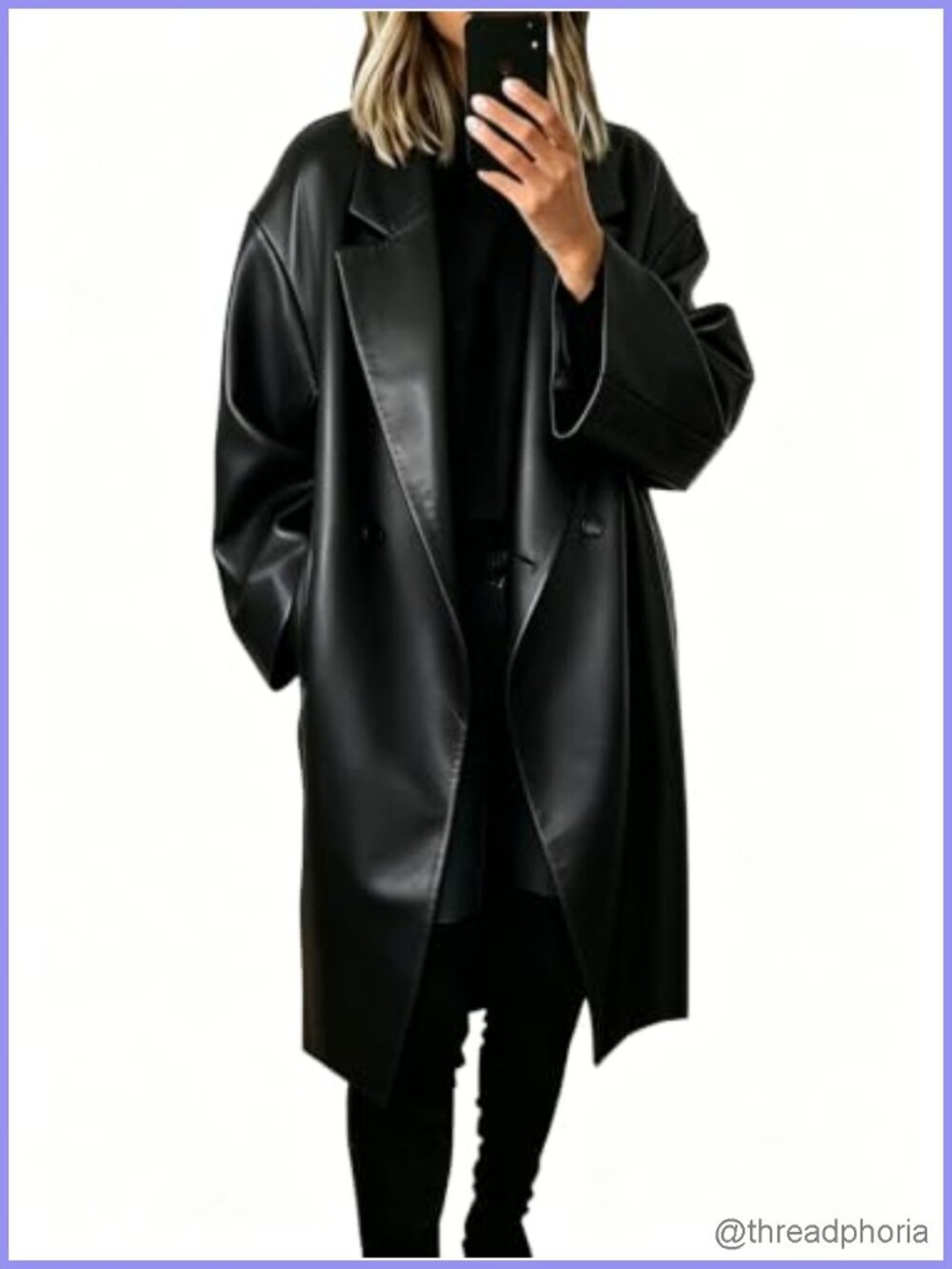 Womens Faux Leather Long Trench Coat Open Front Oversized Fall Jacket